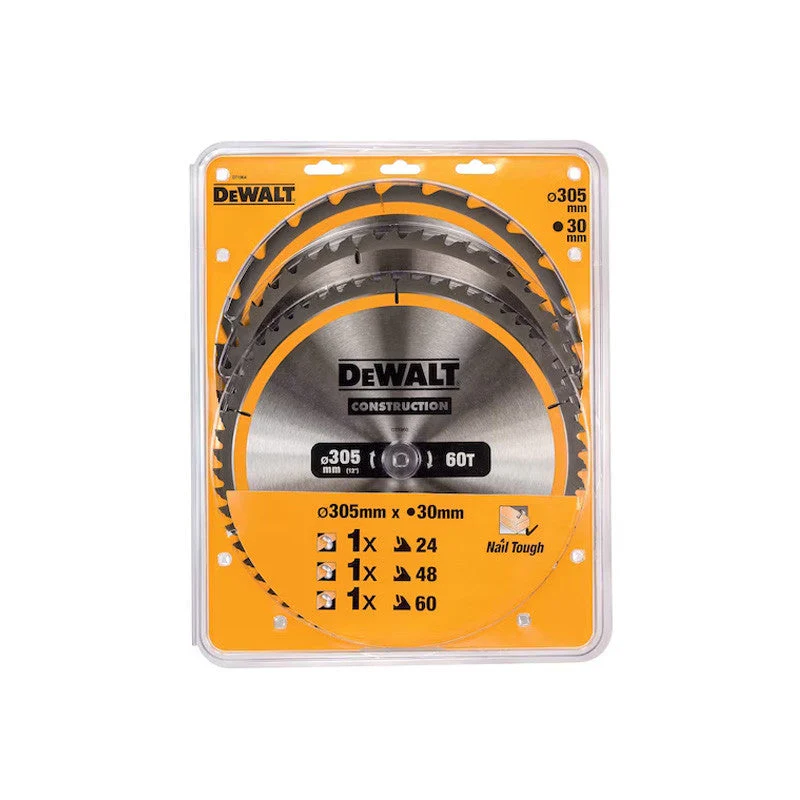 Coffret plastique de 3 lames pour scie circulaire et stationnaire Ø 305mm DEWALT DT1964-QZ Carbure Construction : DT1958, DT1959, DT1960 – Image 2